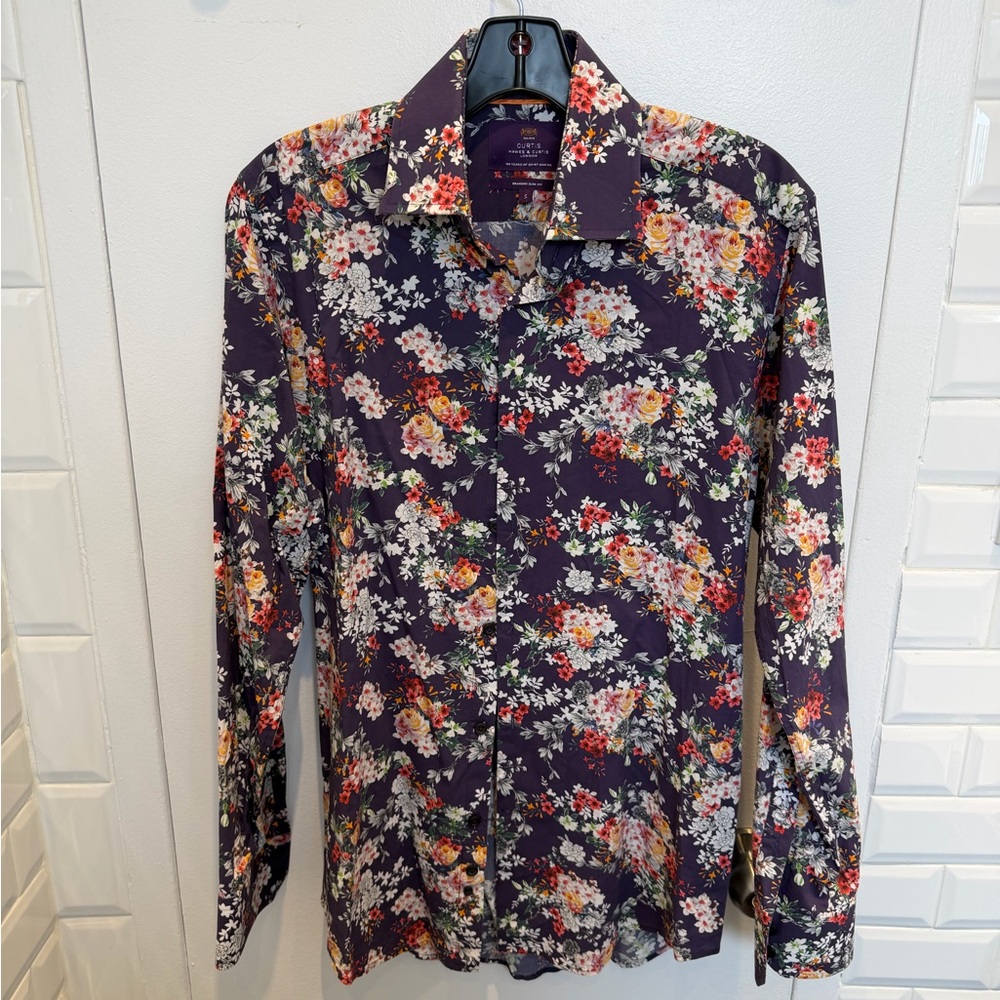 Hawes & Curtis men's long-sleeve floral print slim fit size small